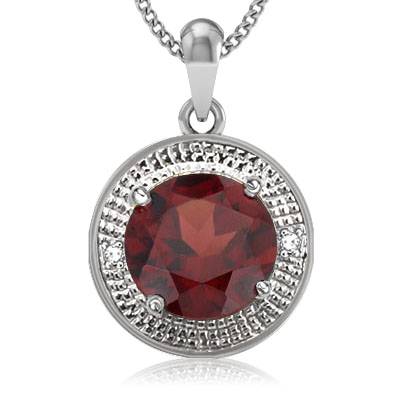 SPECTACULAR 3.87 CT GARNET WITH DOUBLE GENUINE DIAMONDS 0.925 STERLING SILVER W/ PLATINUM PENDANT