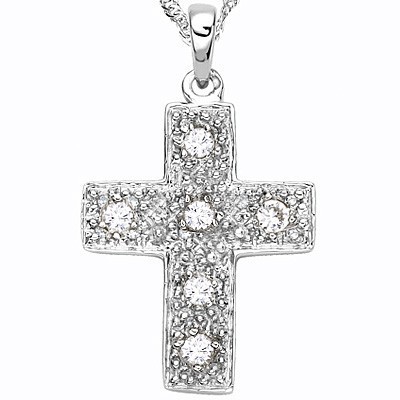 GLAMOROUS CROSS GENUINE WHITE DIAMOND 0.925 STERLING SILVER W/ PLATINUM PENDANT