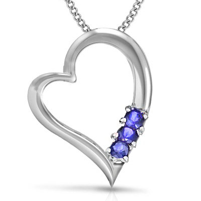 EXCELLENT 0.10 CT GENUINE TANZANITE 0.925 STERLING SILVER W/ PLATINUM PENDANT