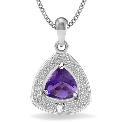 ELEGANT FLORAL LAVENDER AMETHYST GENUINE WHITE DIAMOND 0.925 STERLING SILVER W/ PLATINUM PENDANT