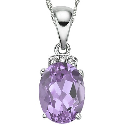 A+ BRAZILIAN AMETHYST & GENUINE DIAMOND 0.925 STERLING SILVER W/ PLATINUM PENDANT
