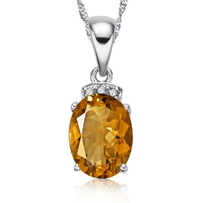 GOLDEN CITRINE & TRIPLE GENUINE DIAMOND 0.925 STERLING SILVER W/ PLATINUM PENDANT