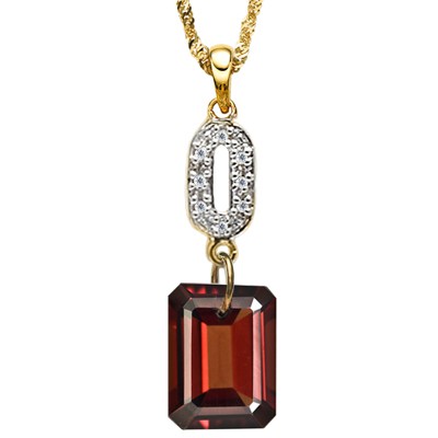 2.34 CT RASPBERRY RED GARNET & 8PCS WHITE GENUINE DIAMOND 10K SOLID YELLOW GOLD PENDANT