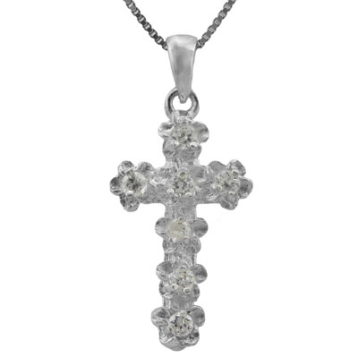 ASTONISHING 0.05 CARAT TW (7 PCS) CREATED WHITE SAPPHIRE PLATINUM OVER 0.925 STERLING SILVER PENDANT