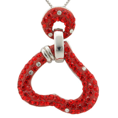 SPARKLING 2.77 CARAT TW (61 PCS) RED QUARTZ & WHITE TOPAZ PLATINUM OVER 0.925 STERLING SILVER PENDANT