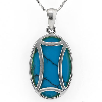CAPTIVATING 0 CARAT TW (1 PCS) BLUE TURQUOISE WHITE GERMAN SILVER PENDANT