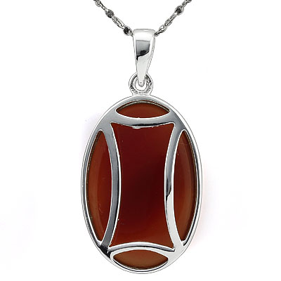 CHARMING RED AGATE WHITE GERMAN SILVER PENDANT