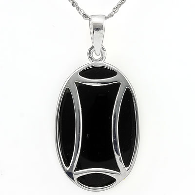 CLASSIC BLACK AGATE WHITE GERMAN SILVER PENDANT