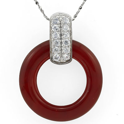 EXCLUSIVE 0 CARAT TW (13 PCS) RED AGATE & WHITE SWAROVSKI CRYSTAL WHITE GERMAN SILVER PENDANT