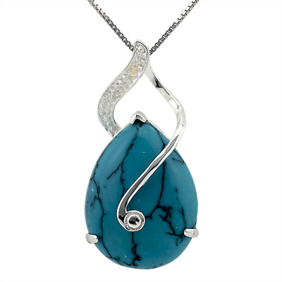 SMASHING 0 CARAT TW (3 PCS) BLUE TURQUOISE & WHITE SWAROVSKI CRYSTAL WHITE GERMAN SILVER PENDANT
