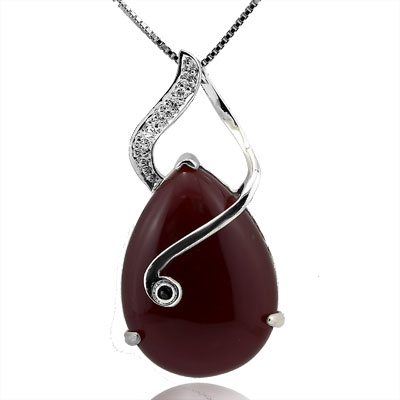 SPARKLING 0 CARAT TW (3 PCS) RED AGATE & WHITE SWAROVSKI CRYSTAL WHITE GERMAN SILVER PENDANT