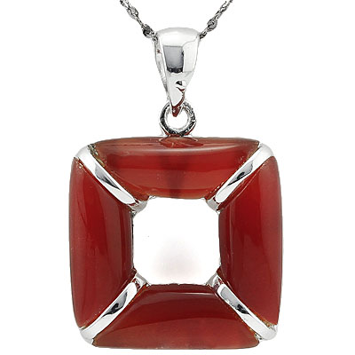 CAPTIVATING RED AGATE WHITE GERMAN SILVER PENDANT
