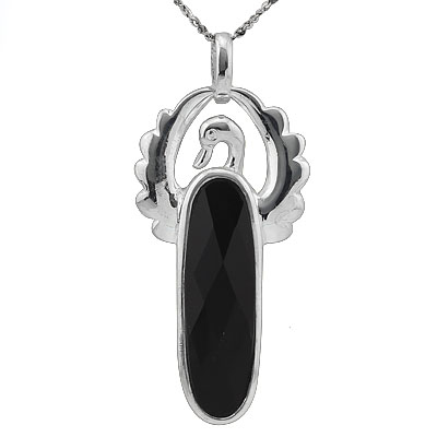 CLASSIC BLACK AGATE WHITE GERMAN SILVER PENDANT