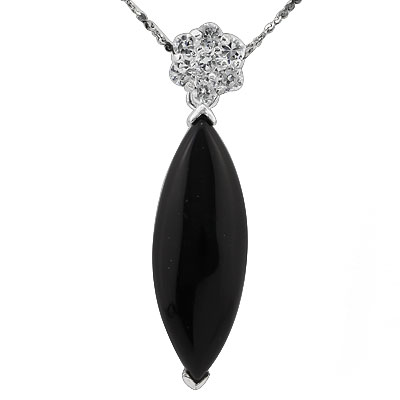 EXCELLENT 0 CARAT TW (8 PCS) BLACK AGATE & WHITE SWAROVSKI CRYSTAL WHITE GERMAN SILVER PENDANT