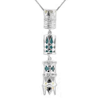 EXQUISITE BLUE TURQUOISE WHITE GERMAN SILVER PENDANT