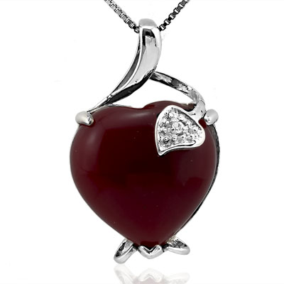 GREAT 0 CARAT TW (2 PCS) RED AGATE & WHITE SWAROVSKI CRYSTAL WHITE GERMAN SILVER PENDANT