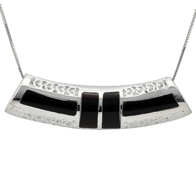 MESMERIZING BLACK AGATE WHITE GERMAN SILVER PENDANT