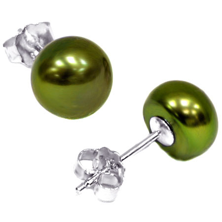 LOVELY 3.32 CT METAL GREEN PEARL 0.925 STERLING SILVER EARRINGS