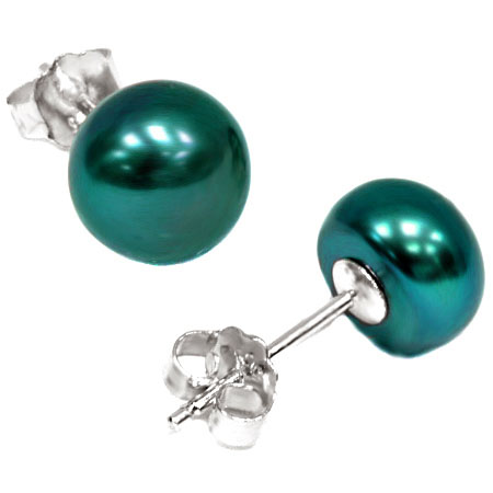 LOVELY 3.32 CT METALLIC GREEN BLUE PEARL 0.925 STERLING SILVER EARRINGS