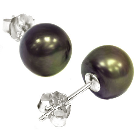 MESMERIZING 3.32 CT PEACOCK BLACK PEARL 0.925 STERLING SILVER EARRINGS