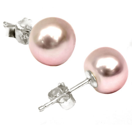 CHARMING 3.32 CT PINK ROSE PEARL 0.925 STERLING SILVER EARRINGS