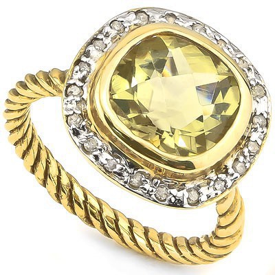 <b>DEA - </B>ELEGANT 5.80 CT LEMON TOPAZ & 20 PCS WHITE DIAMOND 14K SOLID YELLOW GOLD RING