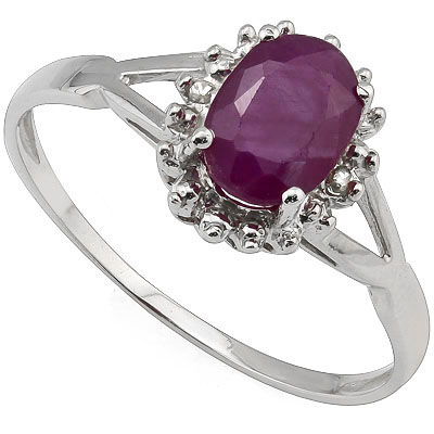 LOVELY 0.60 CARAT GENUINE RUBY WITH DOUBLE GENUINE DIAMONDS PLATINUM OVER 0.925 STERLING SILVER RING