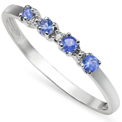 DAZZLING 0.17 CARAT GENUINE TANZANITE WITH GENUINE DIAMOND PLATINUM OVER 0.925 STERLING SILVER RING