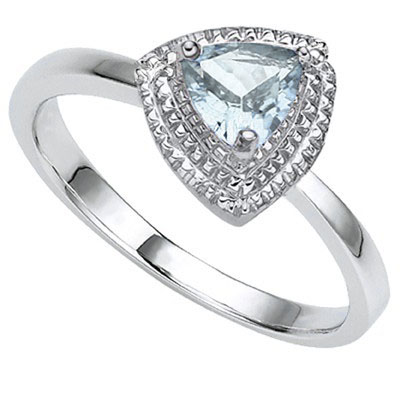 SMASHING 0.64 CARAT AQUAMARINE WITH DOUBLE GENUINE DIAMONDS PLATINUM OVER 0.925 STERLING SILVER RING