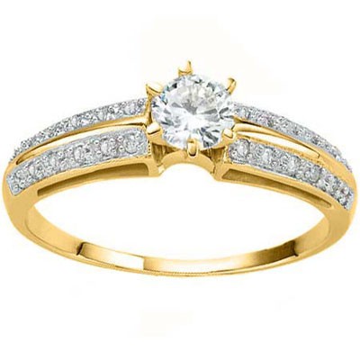 <B>DEA-</B> SPARKLING  2/5 CARAT WHITE DIAMOND  14K SOLID YELLOW GOLD RING