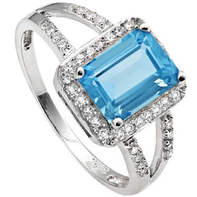EXCLUSIVE 1.45 CT BLUE TOPAZ & 28 PCS WHITE SAPPHIRE 0.925 STERLING SILVER W/ PLATINUM RING