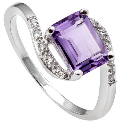 ELEGANT 1.45 CT AMETHYST & 6 PCS CREATED WHITE SAPPHIRE 0.925 STERLING SILVER W/ PLATINUM RING