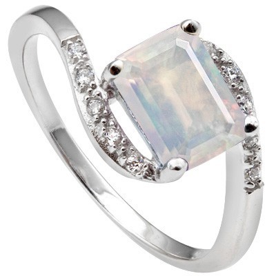HANDSOME 1.45 CT MOONLIGHT OPAL 6 PCS CREATED WHITE SAPPHIRE 0.925 STERLING SILVER W/ PLATINUM RING