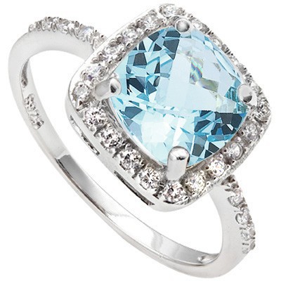 REFRESHING 1.31 CT SKY BLUE TOPAZ & 24 PCS CREATED WHITE SAPPHIRE 0.925 STERLING SILVER W/ PLATINUM RING