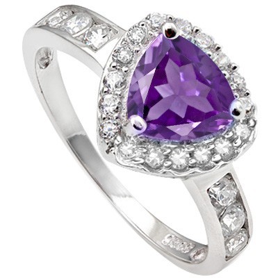 REMARKABLE 1.46 CT AMETHYST & 6 PCS CREATED WHITE SAPPHIRE 0.925 STERLING SILVER W/ PLATINUM RING