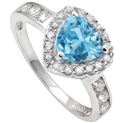 GRACEFUL 1.46 CT BLUE TOPAZ & 6 PCS CREATED WHITE SAPPHIRE 0.925 STERLING SILVER W/ PLATINUM RING