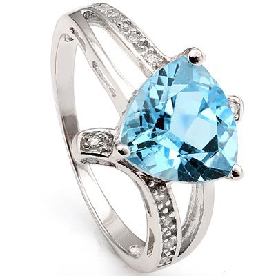 AMAZING 3.05 CT BLUE TOPAZ 10 PCS CREATED WHITE SAPPHIRE 0.925 STERLING SILVER W/ PLATINUM RING
