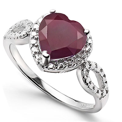 BRILLIANT 2.00 CT RUBY WITH DOUBLE GENUINE DIAMONDS PLATINUM OVER 0.925 STERLING SILVER RING