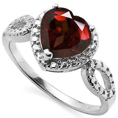 BRILLIANT 2 CARAT GARNET & DOUBLE GENUINE DIAMONDS PLATINUM OVER 0.925 STERLING SILVER RING