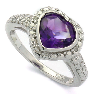 EXCLUSIVE 1.36 CT AMETHYST & 2 PCS GENUINE DIAMONDS 0.925 STERLING SILVER W/ PLATINUM RING