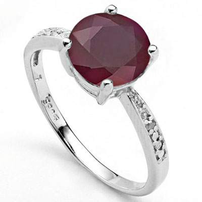 PERFECT 2.5 CARAT GENUINE RUBY WITH DOUBLE GENUINE DIAMONDS PLATINUM OVER 0.925 STERLING SILVER RING