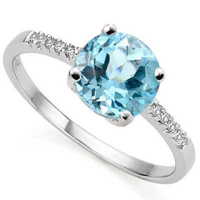 AMAZING 1.62 CT BLUE TOPAZ WITH DOUBLE DIAMONDS 0.925 STERLING SILVER W/ PLATINUM RING