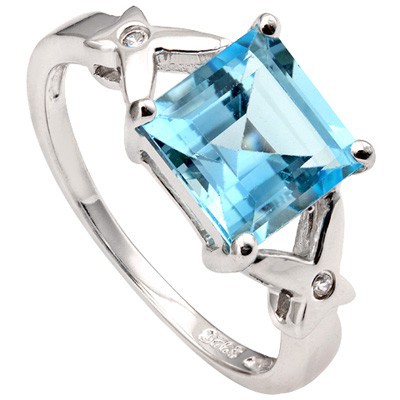 PRETTY 3.07 CT BLUE TOPAZ & DOUBLE CREATED WHITE SAPPHIRE 0.925 STERLING SILVER W/ PLATINUM RING