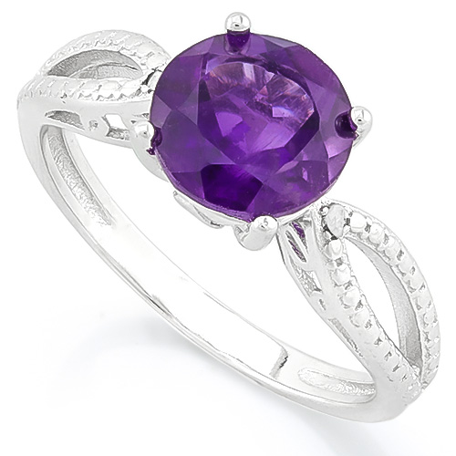CAPTIVATING 1.96 CARAT AMETHYST & DOLUBLE GENUINE DIAMONDS PLATINUM OVER 0.925 STERLING SILVER RING
