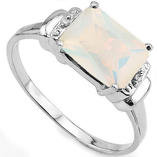 CLASSY 1.75 CARAT CREATED FIRE OPAL WITH DOUBLE GENUINE DIAMONDS PLATINUM OVER 0.925 STERLING SILVER RING