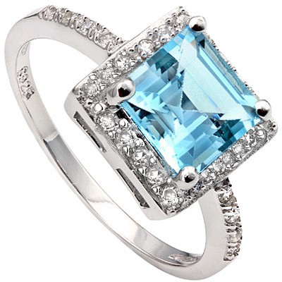 PERFECT! 2.10 CT SKY BLUE TOPAZ & 24 PCS CREATED WHITE SAPPHIRE 0.925 STERLING SILVER W/ PLATINUM RING