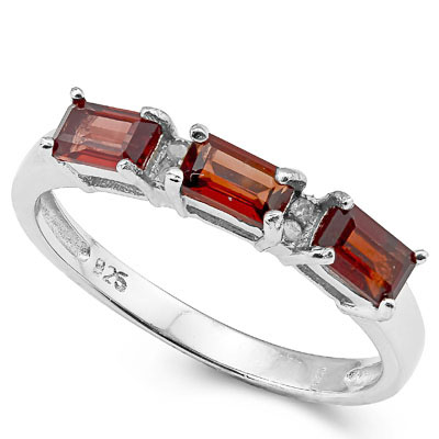 SMASHING 1.2 CARAT TRIPLE GARNET WITH GENUINE DIAMONDS PLATINUM OVER 0.925 STERLING SILVER RING
