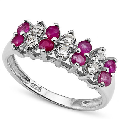 SMASHING 0.72 CARAT GENUINE RUBY WITH WHITE TOPAZ PLATINUM OVER 0.925 STERLING SILVER RING
