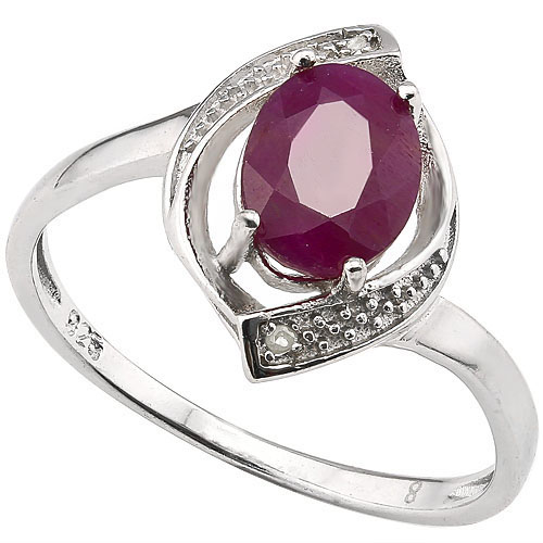 SMASHING 1.77 CARAT GENUINE RUBY WITH DOUBLE GENUINE DIAMONDS PLATINUM OVER 0.925 STERLING SILVER RING