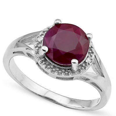 SMASHING 2.4 CARAT GENUINE RUBY WITH GENUINE DIAMONDS PLATINUM OVER 0.925 STERLING SILVER RING